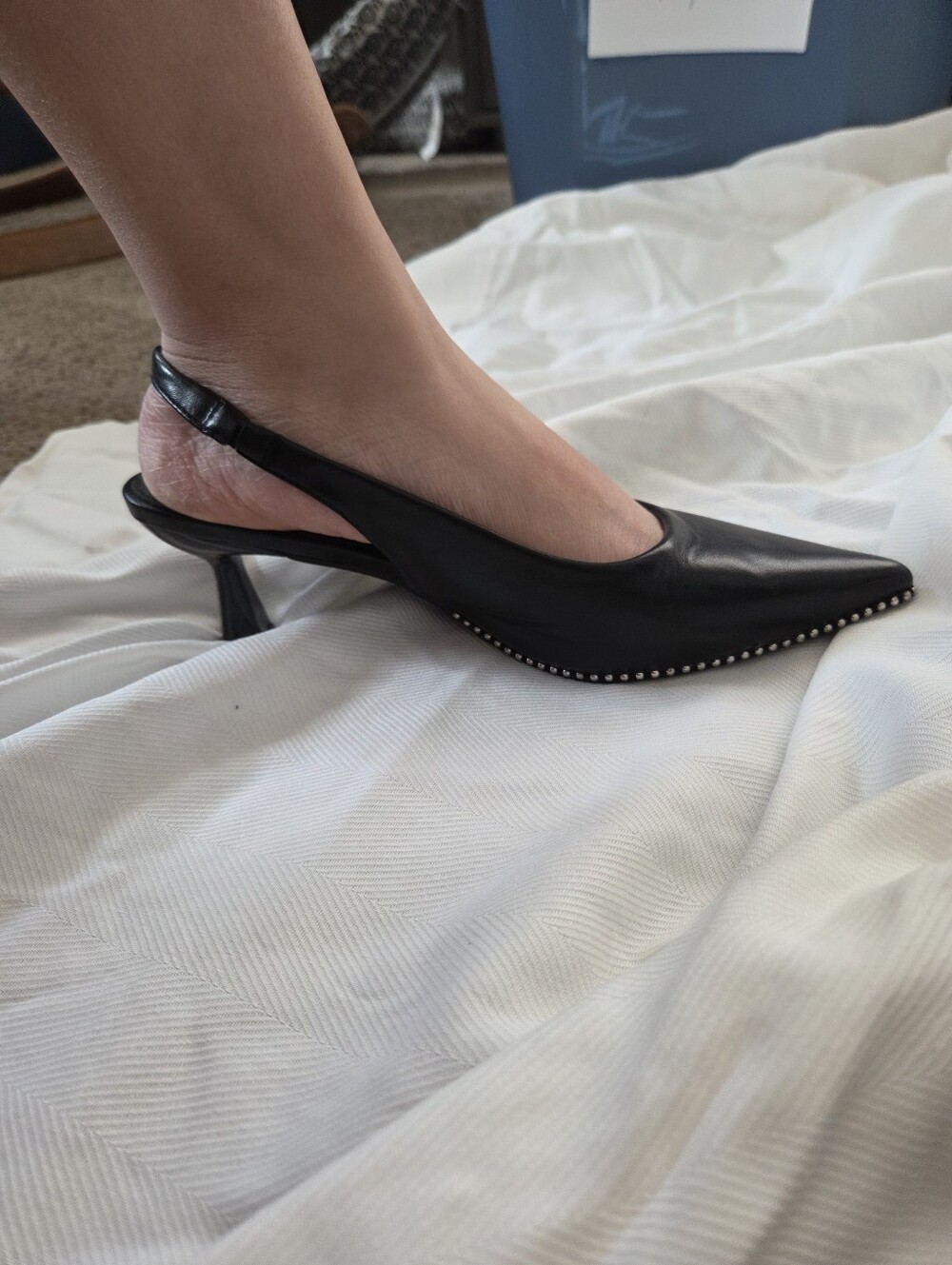 Jason Wu Black Slingback Kitten Heels Pointed Toe Studded Pumps Size 9 - Picture 6 of 6